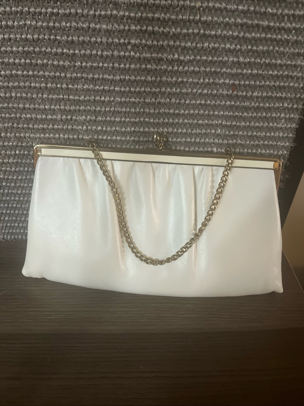 Ande White Clutch with Gold Chain